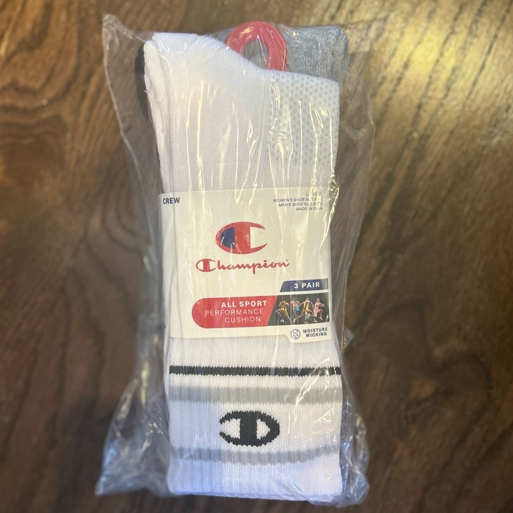 Champion Performance Athletic Crew Socks - White, Gray, and Black Size Large (3) - Picture 2 of 3